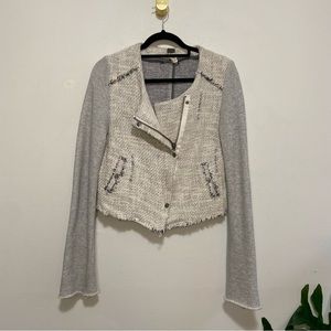 We The Free Light Gray & Cream Tweed Bomber Jacket